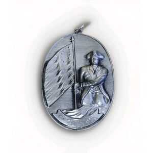 Pewter Vintage Bicentennial 1776-1976 Pendant Soldier Flag Necklace Signed Peri